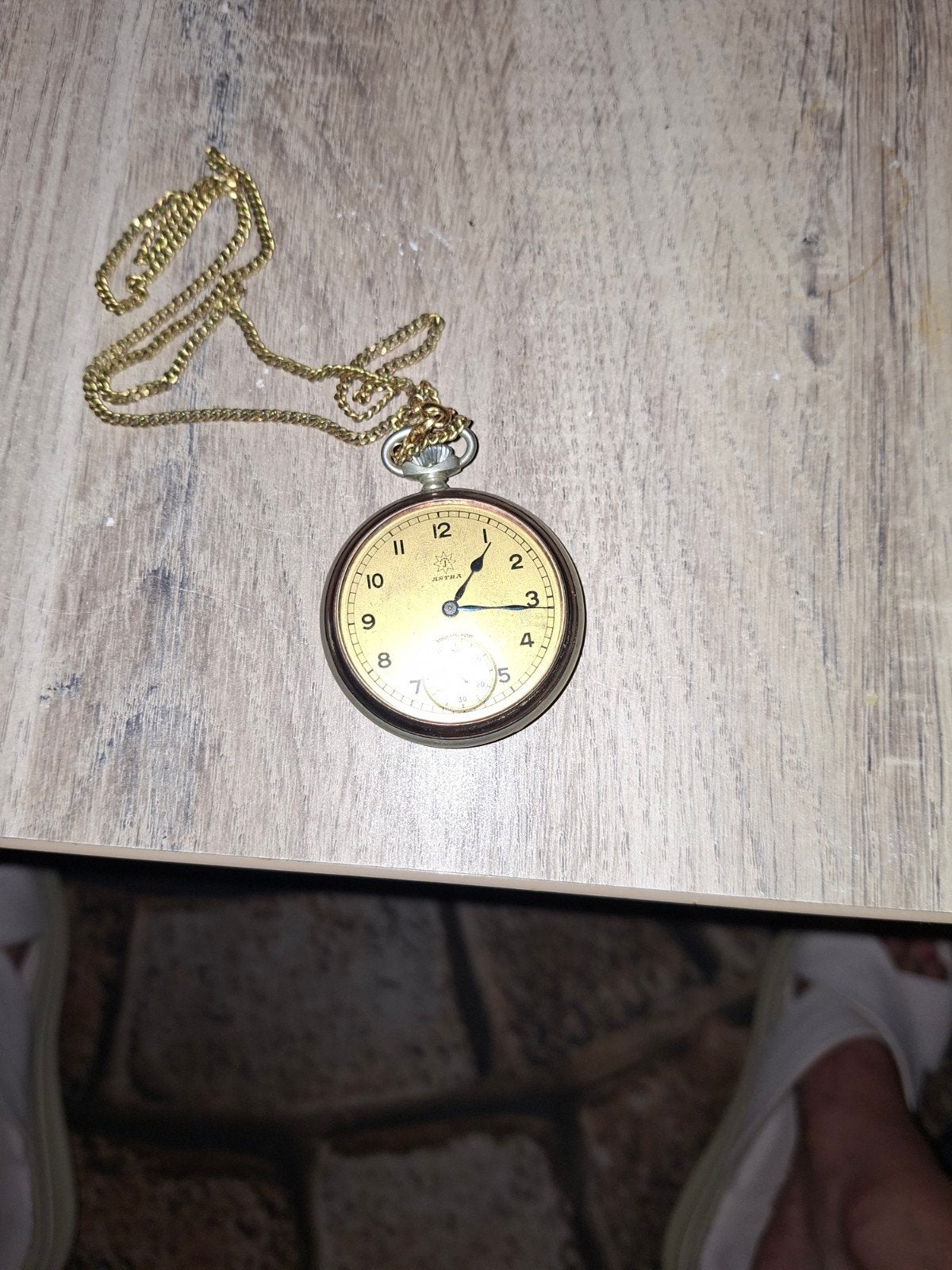 Vintage Astra Zakhorloge met Ketting - Verguld, Overige merken, Overige materialen, Zakhorloge, Ophalen of Verzenden