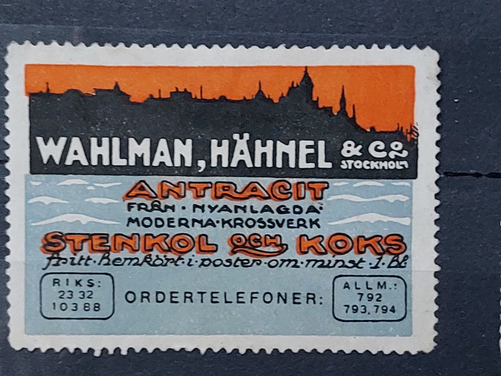 Zweden Cinderella sluitzegel Wahlman, Hähnel steenkool/cokes, Ophalen of Verzenden, Zweden, Postfris