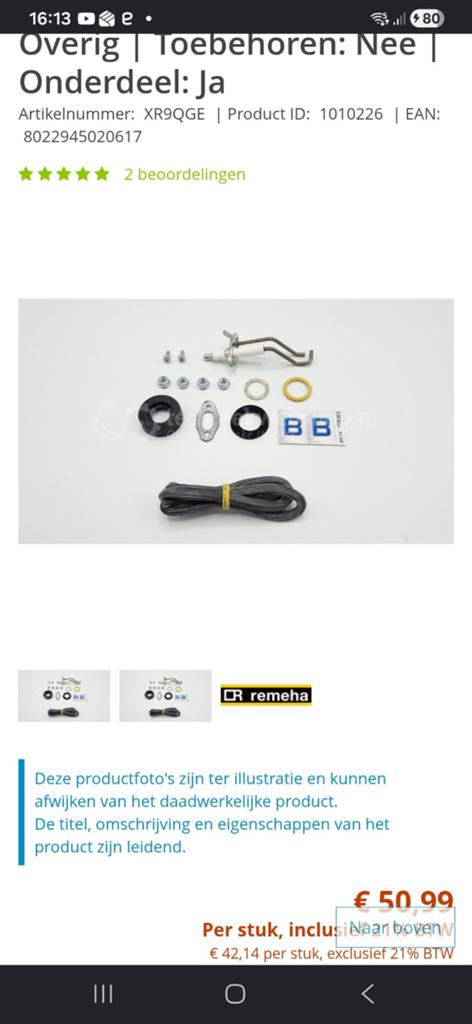 Remeha Calenta Ace 28c  Service Set B - Nieuw in doos, 30 tot 80 cm, Overige typen, Nieuw, Minder dan 60 cm