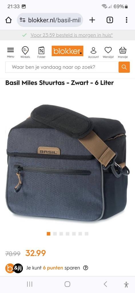 Basil Miles Stuurtas - Zwart - 6 Liter (incl. adapter), Fietsen en Brommers, Fietsaccessoires | Fietstassen, Ophalen of Verzenden