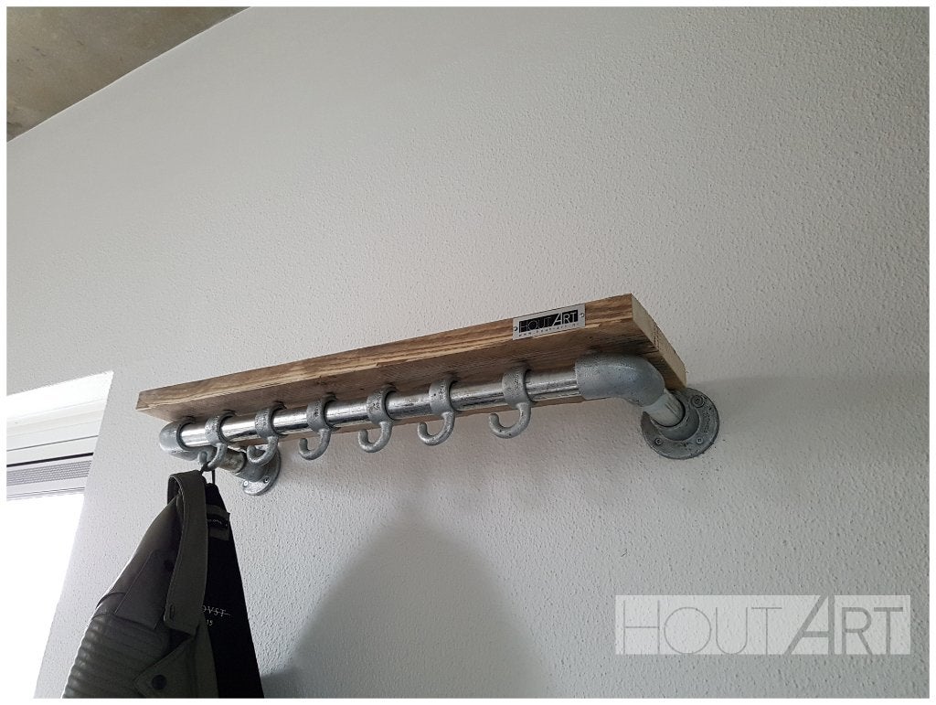 Kapstok steigerbuis GEBRUIKT steigerhout incl haken NIEUW, Huis en Inrichting, Wandkapstok, Info@hout-art.nl, Nieuw, Ophalen of Verzenden
