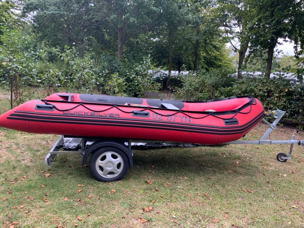 Te koop rubberboor met moror en trailer, Watersport en Boten, Quicksilver, Gebruikt, 4 m, 2 m