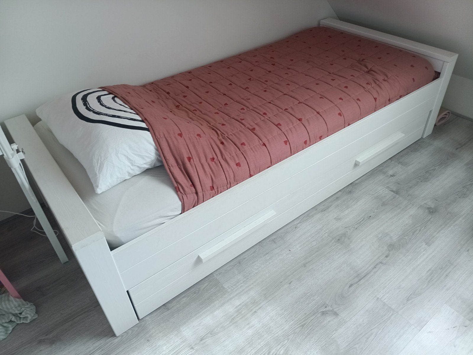woood bed wit zgan - lagere prijs €100,-, Ophalen, 90 cm, Eenpersoons, Wit