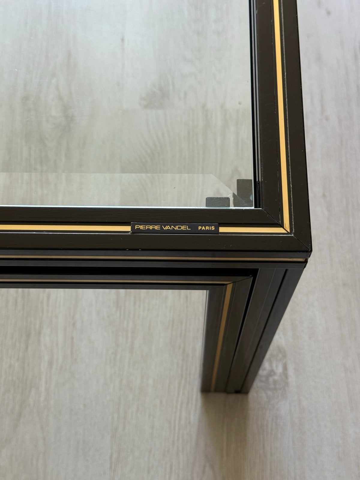 Pierre Vandel Salontafel - Zwart met Goud - Glas, Ophalen, Gebruikt, Vierkant, 50 tot 100 cm