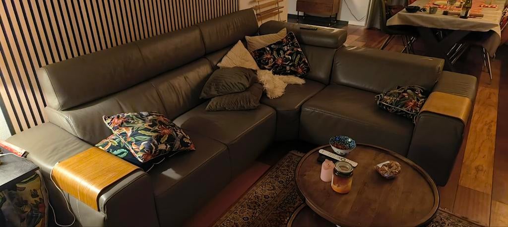 Lederen hoekbank grijs - Janssen Totaal Wonen, Ophalen, 250 tot 300 cm, Gebruikt, Hoekbank