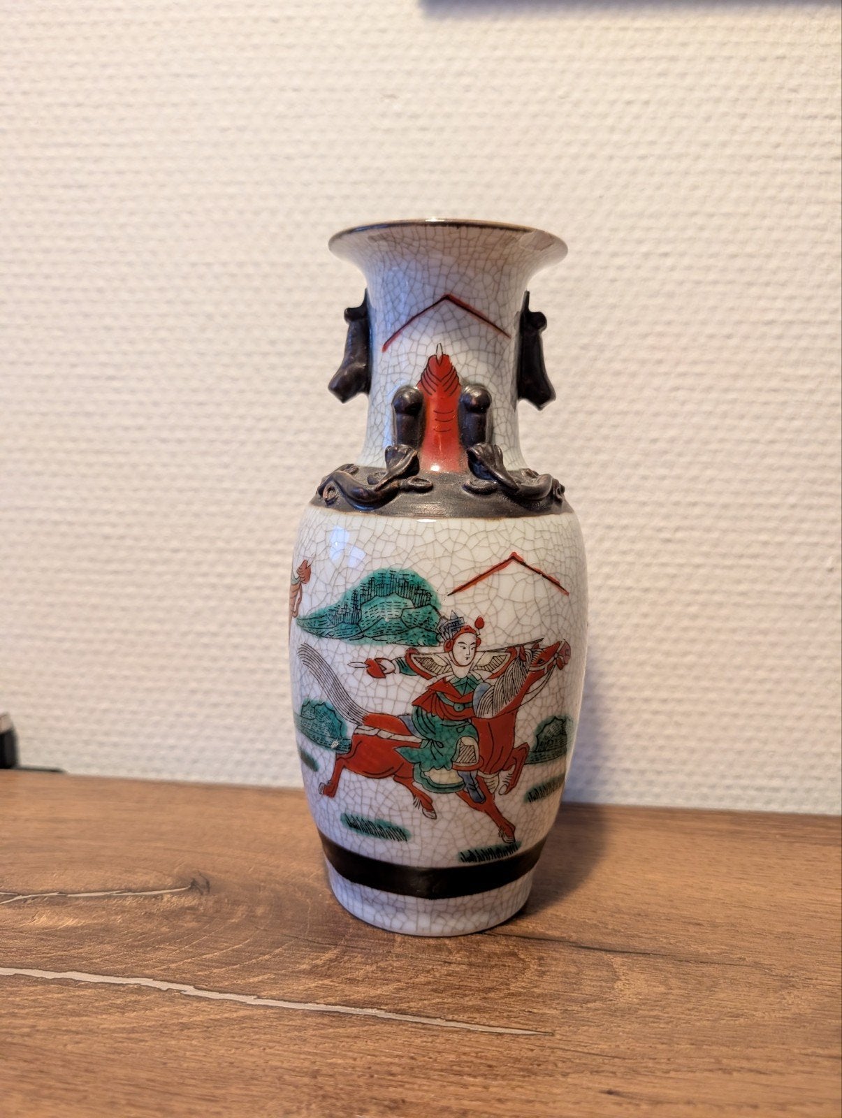 Antieke Chinese Nanking Craquelé Vaas - Krijgers, Ophalen