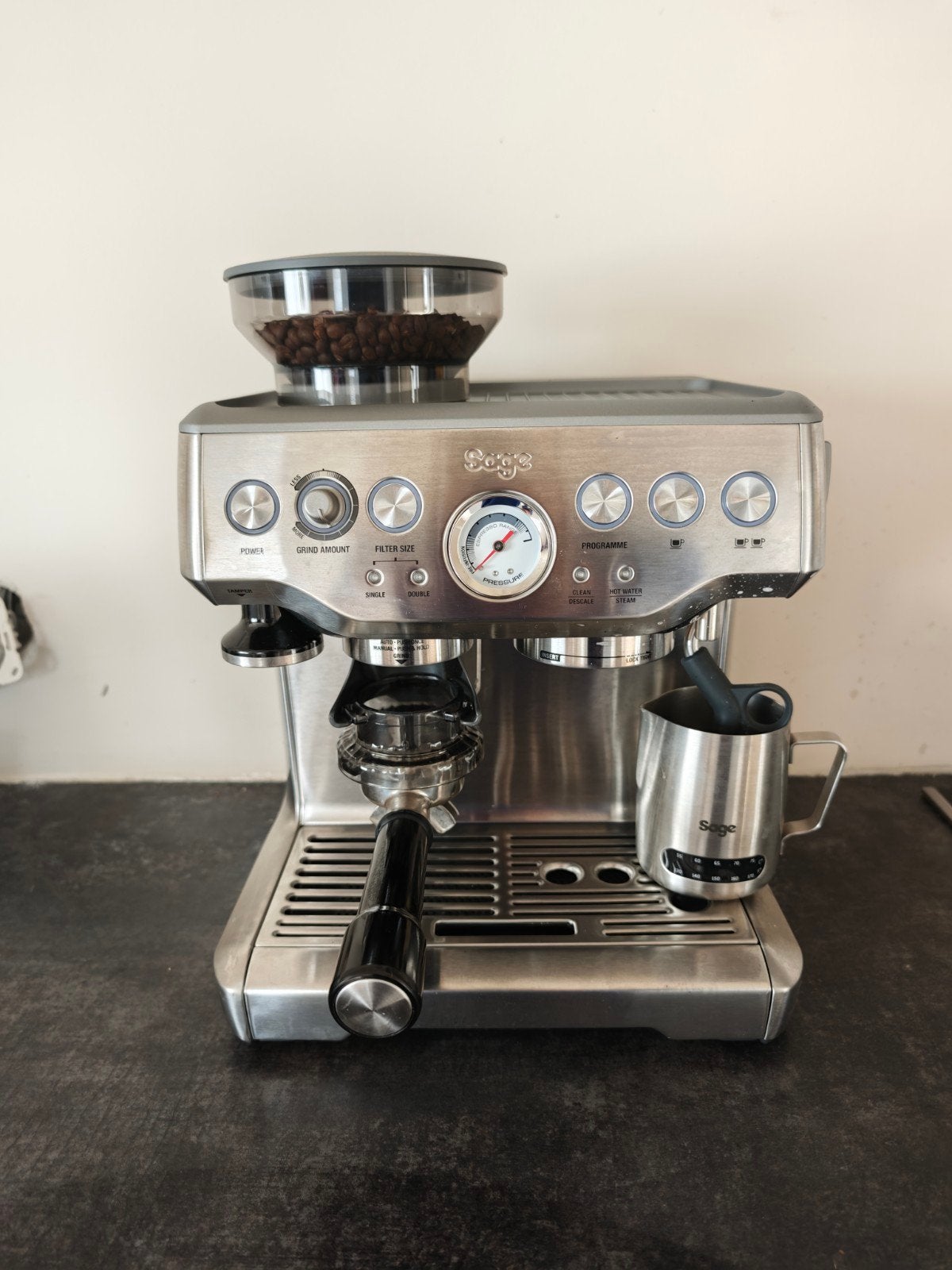 Sage Barista Express Espressomachine met accessoires, Witgoed en Apparatuur, Koffiezetapparaten, Espresso apparaat, Ophalen of Verzenden