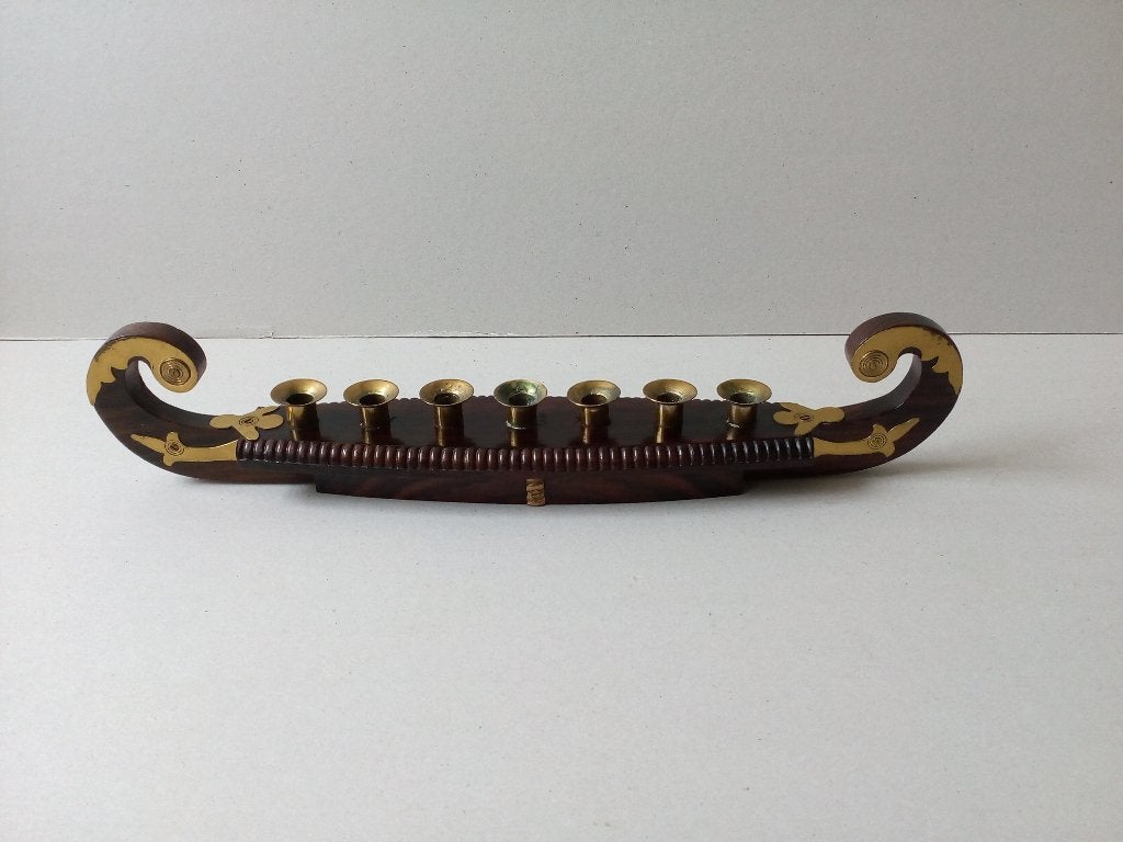 Oude houten kandelaar in de vorm van een schip, Ophalen of Verzenden