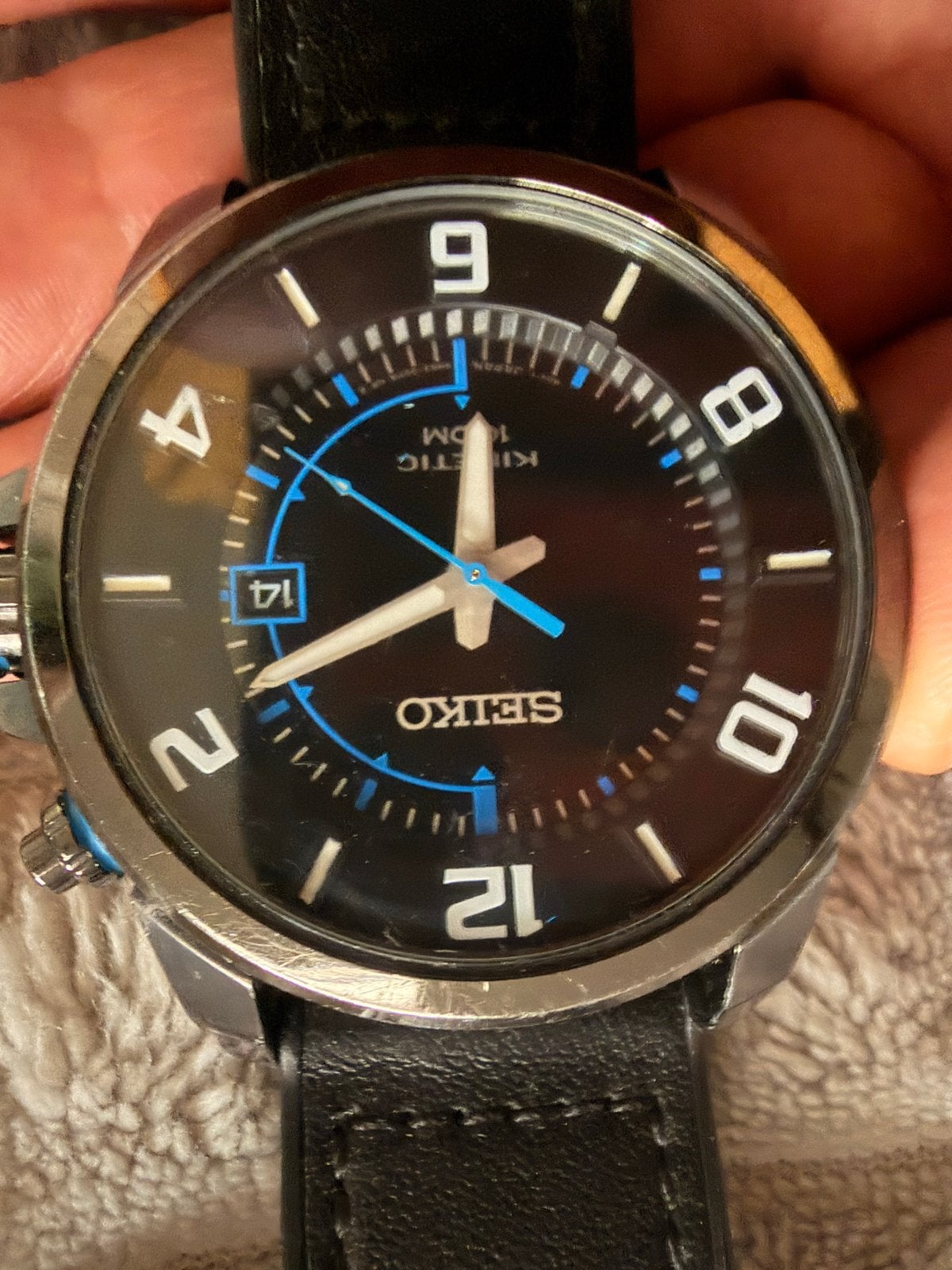 Seiko Kinetic Herenhorloge - Zwart Leer & Staal, Sieraden, Tassen en Uiterlijk, Seiko, Staal, Polshorloge, Ophalen of Verzenden