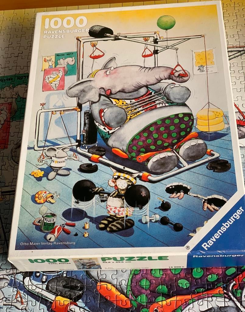 Vintage Ravensburger puzzel (1991) 1000 stukjes.Bodybuilding, Ophalen of Verzenden, 500 t/m 1500 stukjes, Zo goed als nieuw