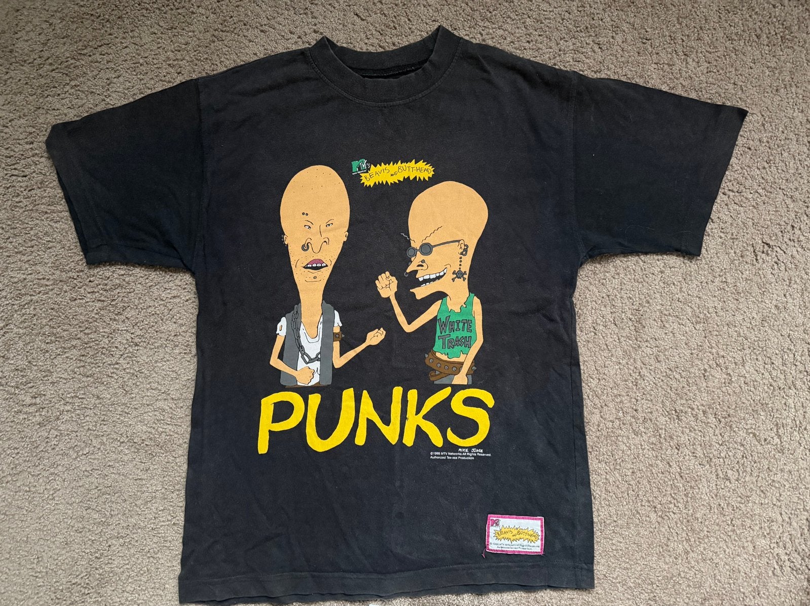 Vintage 1995 Beavis and Butt-Head Punks T-shirt, Ophalen of Verzenden, Gedragen, Maat 46 (S) of kleiner, Zwart