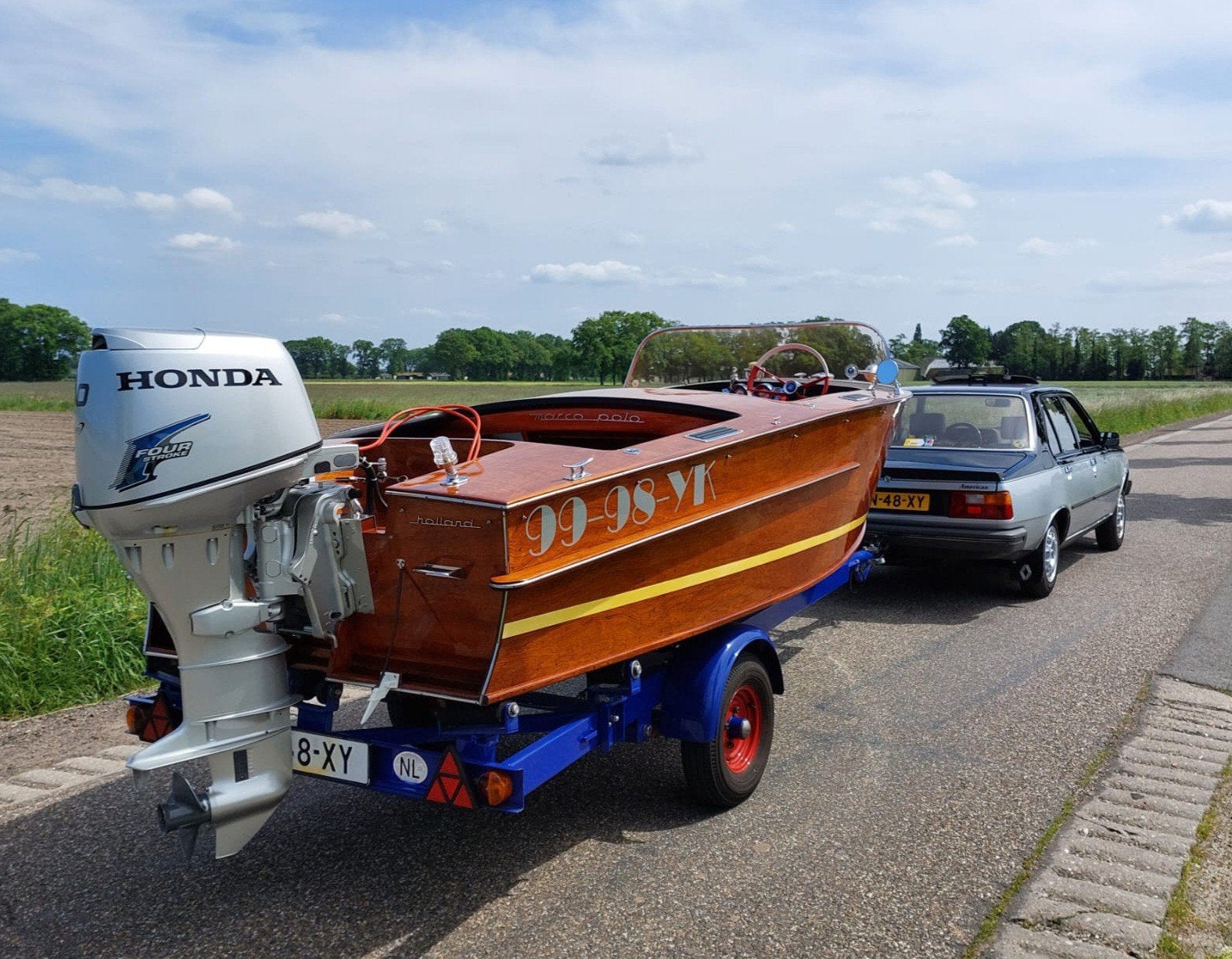 Klassieke houten tour-/speedboot 1965 met originele trailer, Ophalen