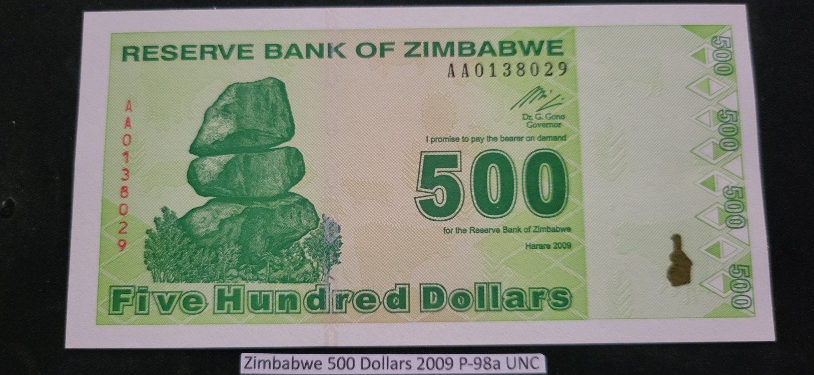 Zimbabwe 500 Dollars 2009 P-98a UNC, Ophalen of Verzenden