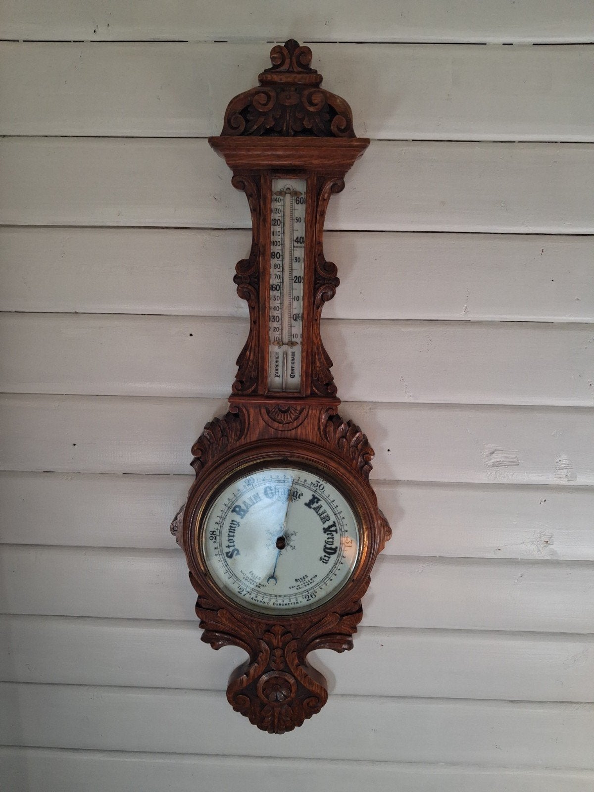 Antiek houten Britse aneroïde barometer - ca. 1900, Antiek en Kunst, Ophalen