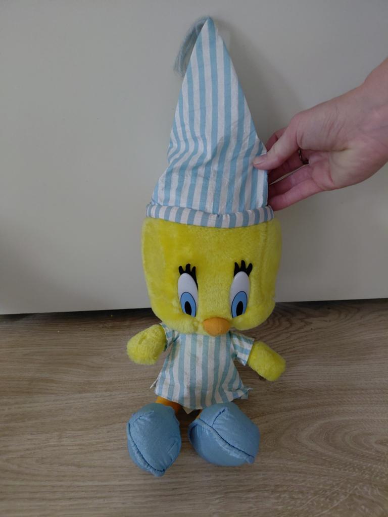 Vintage Looney Tunes Tweety Bird knuffel met slaapmuts, Gebruikt, Overige merken, Overige typen, Ophalen of Verzenden