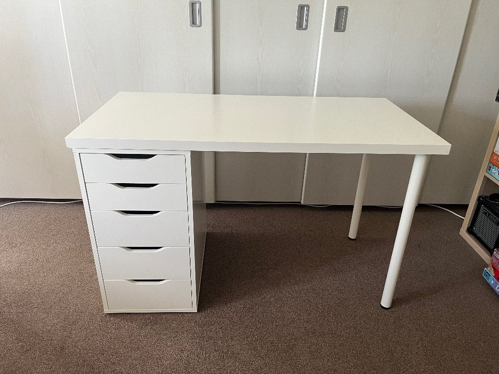 IKEA LINNMON bureau 120x60 met ALEX ladeblok - wit, Ophalen, Gebruikt, 120 cm, Spaanplaat of MDF