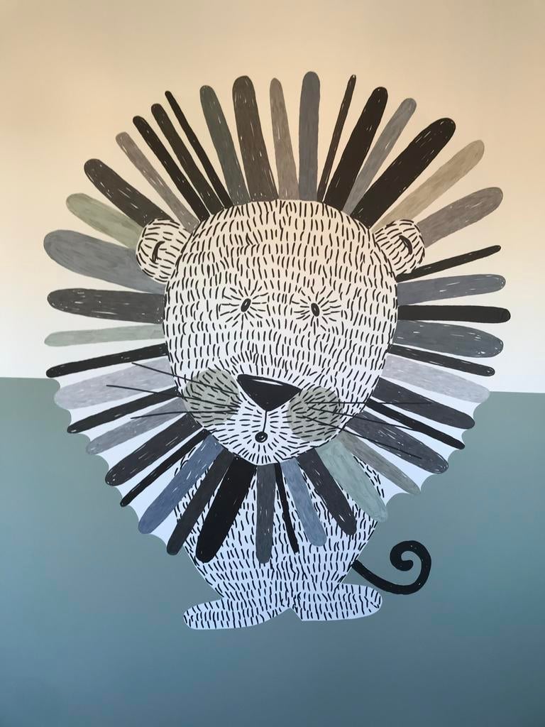 Behang leeuw van by Diane, Huis en Inrichting, Ophalen, Wit
