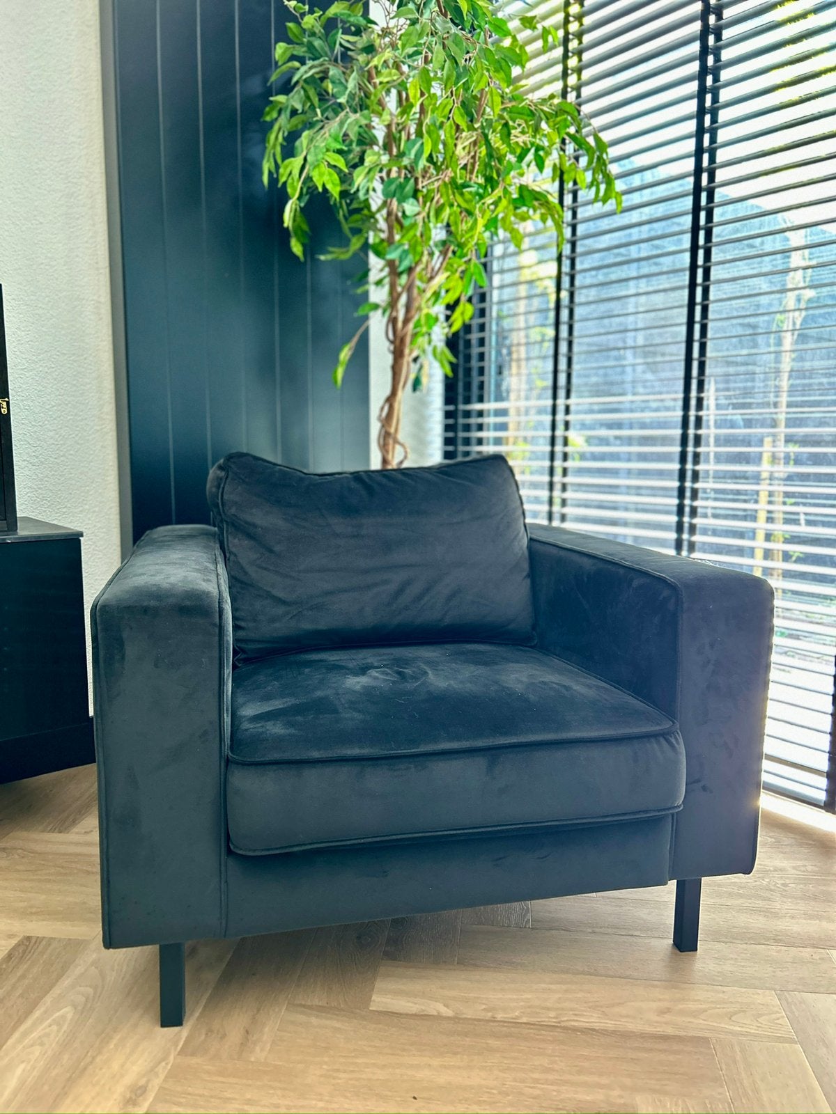 Fauteuil zwart velvet, Ophalen of Verzenden, Zo goed als nieuw, 75 tot 100 cm