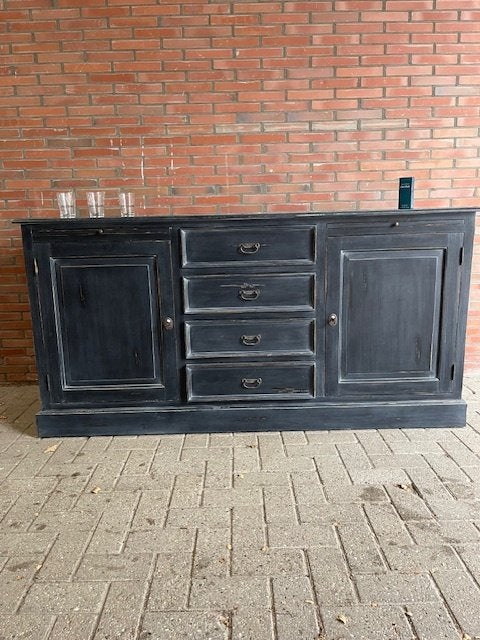 Dressoir 195 CM kleur Oud zwart geschilderd nu extra actie, Dressoir oud gemaakt 195 cm breed nu voor een actie prijs, 150 tot 200 cm