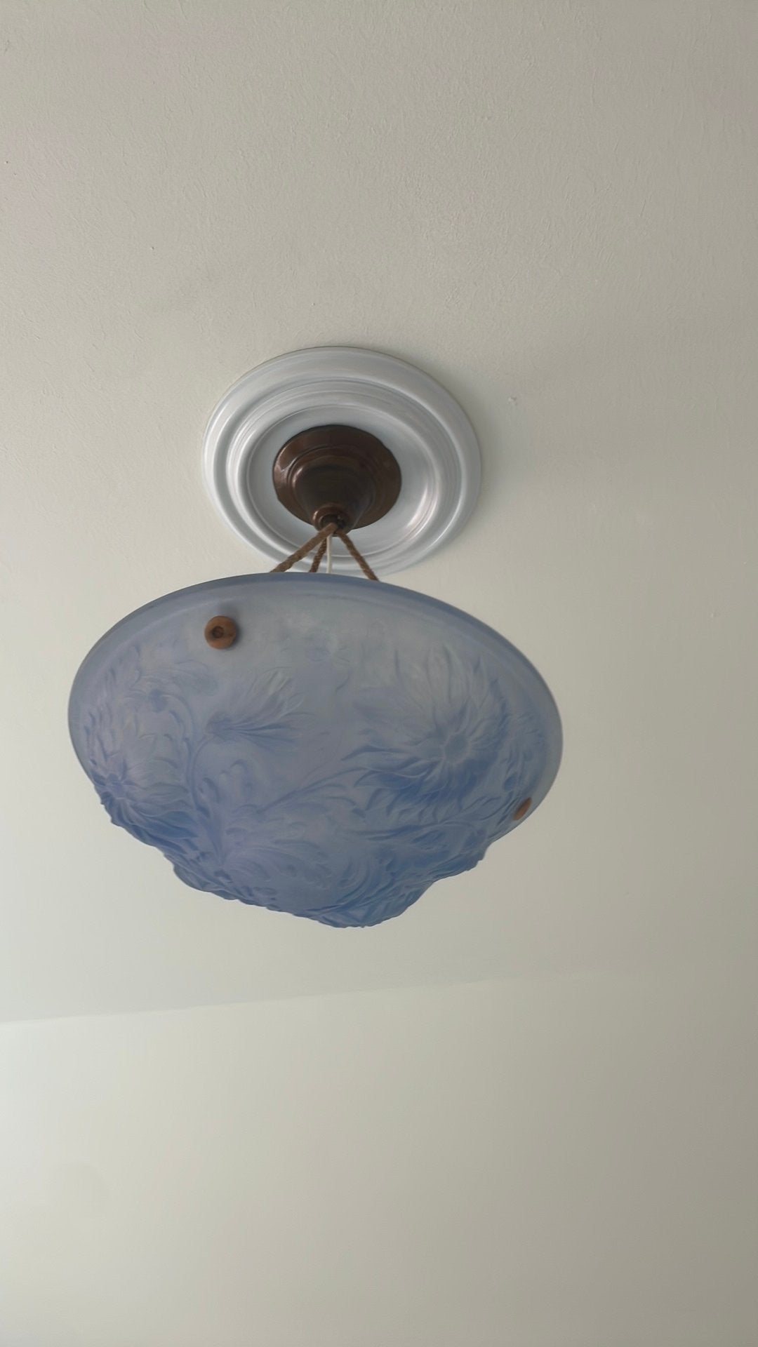 Antieke hanglamp blauw glas, Ophalen, Gebruikt, Glas, Minder dan 50 cm