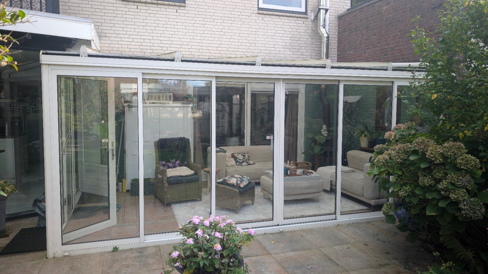 Glazen serre met schuifdeuren en dubbel glas, Ophalen, Gebruikt, Serre