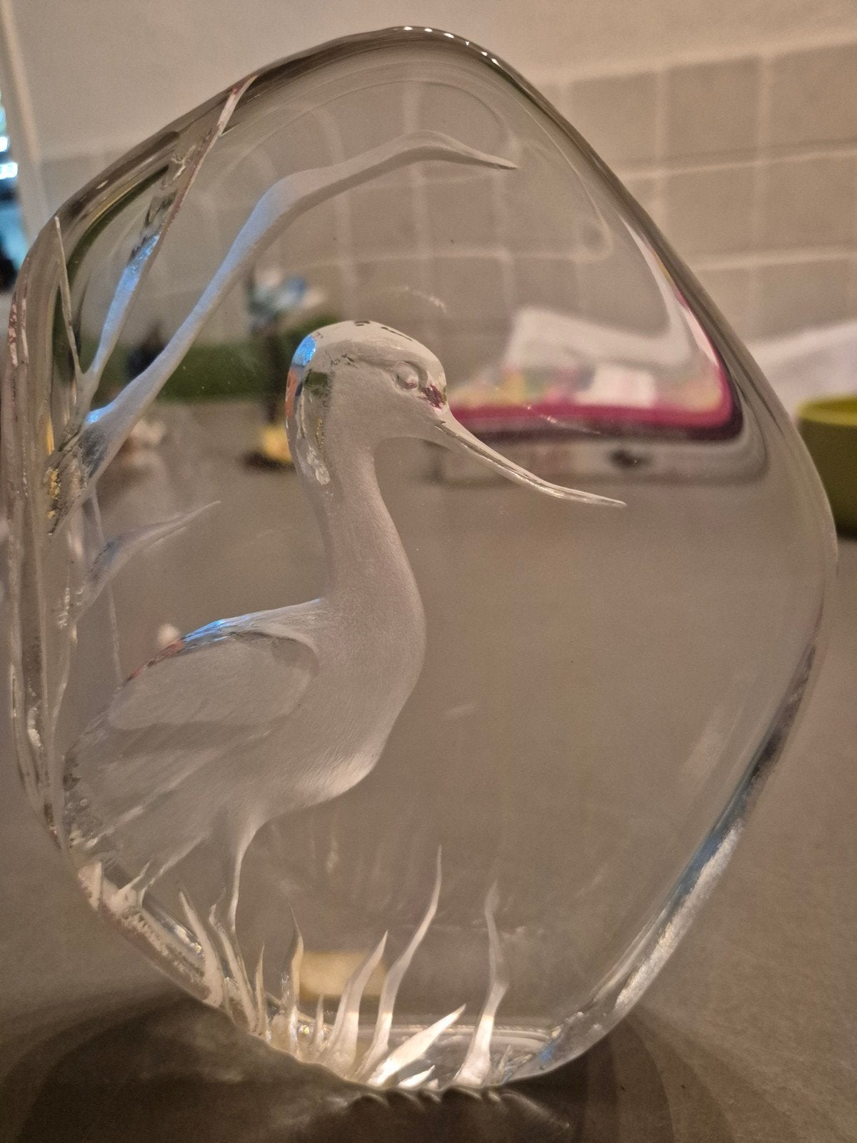 Målerås Zweden kristal sculptuur vogel reiger, Antiek en Kunst, Ophalen of Verzenden