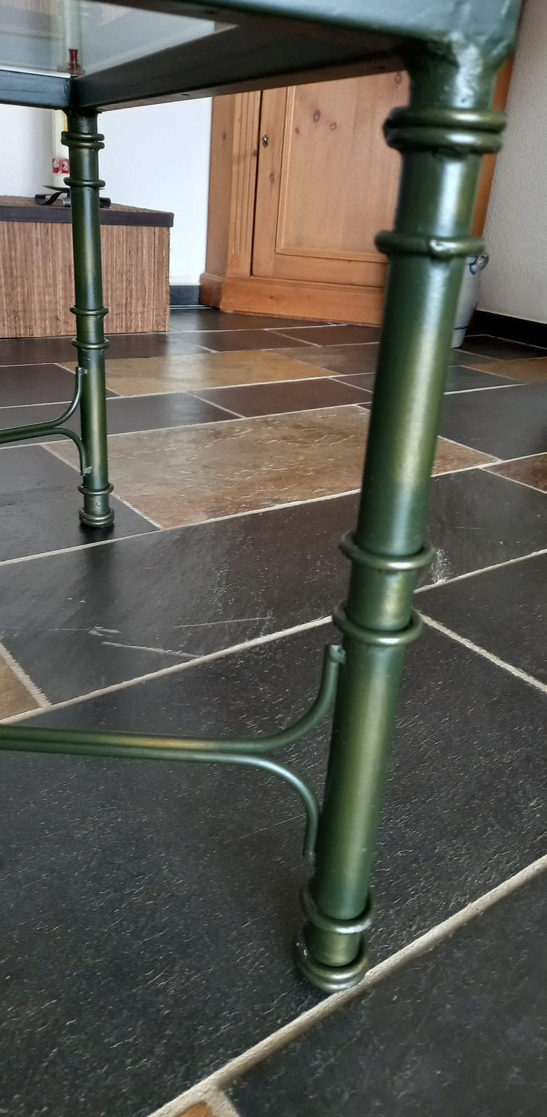 Glazen salontafel met smeedijzeren onderstel, Ophalen, 100 tot 150 cm, 50 tot 100 cm, Rechthoekig