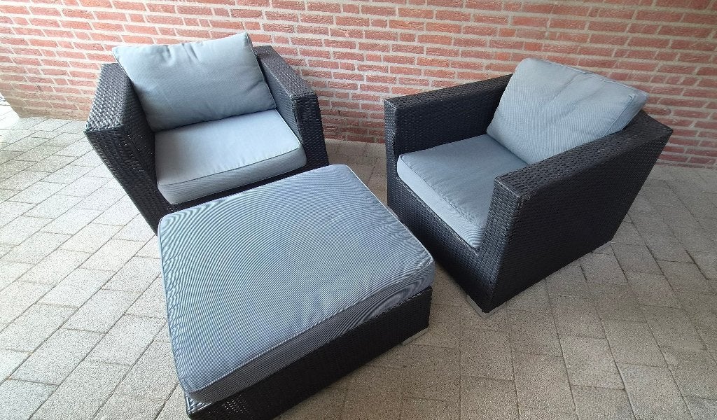 Loungeset 3 delig met Kussens, Tuin en Terras, Kunststof, Gebruikt, Stoel, Loungeset