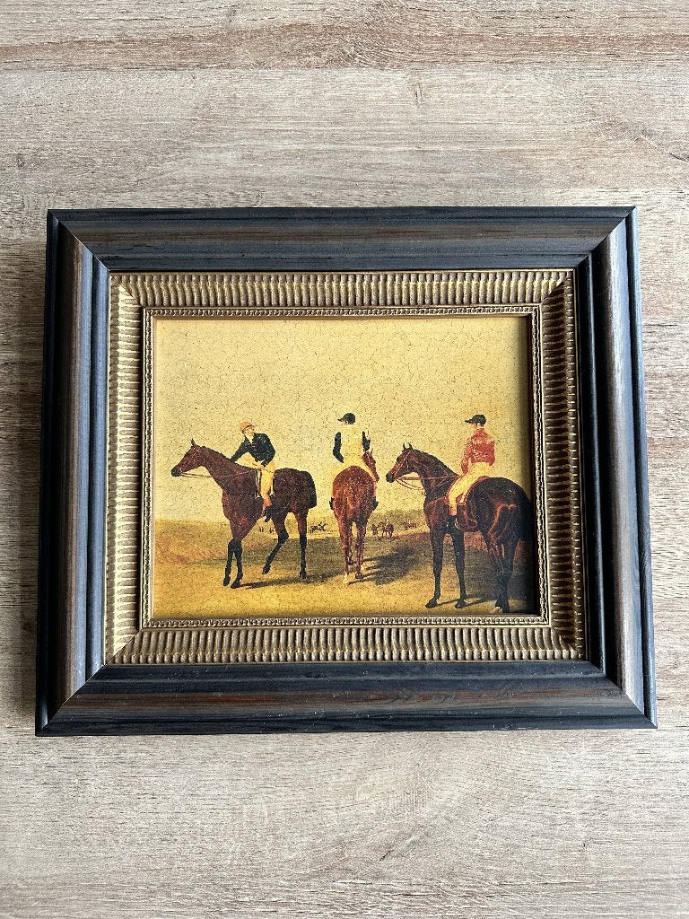 Klassieke Engelse paardenprent met ruiters 39x34 cm, Dieren, Ophalen of Verzenden, Klassiek, Papier