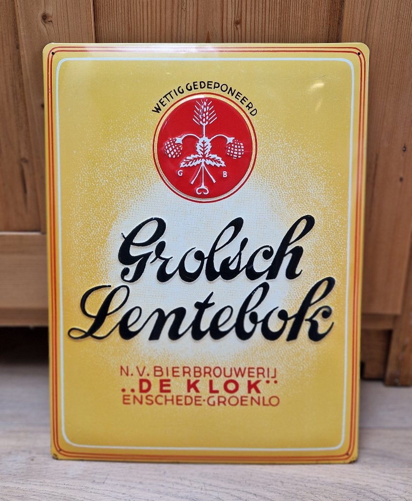 Bierbord Grolsch Lentebok 30 x 40 cm, Ophalen of Verzenden, Gebruikt, Reclamebord, Plaat of Schild, Grolsch