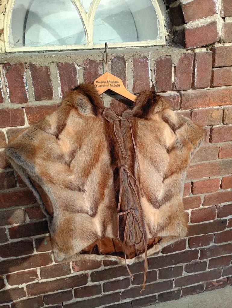 Vintage bont vest met capuchon, Overige kleuren, Grünstein, Jasje, Gedragen