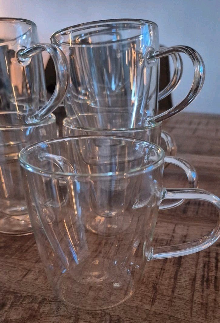 10 x Dubbelwandige Glazen Koffiekopjes met Oor, Ophalen, Nieuw, Glas