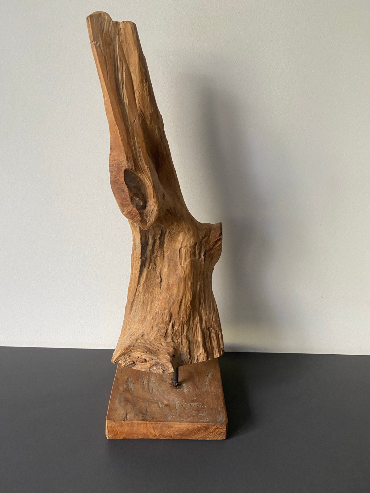 Unieke Teakhouten Sculptuur op Sokkel - Abstracte Kunst, Antiek en Kunst, Handgemaakt, Beeld, Bruin, Azië