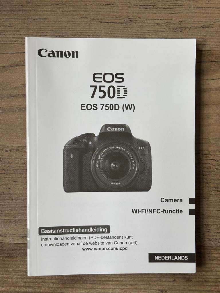 Canon EOS 750D Basisinstructiehandleiding - Nederlands, Ophalen of Verzenden, Zo goed als nieuw