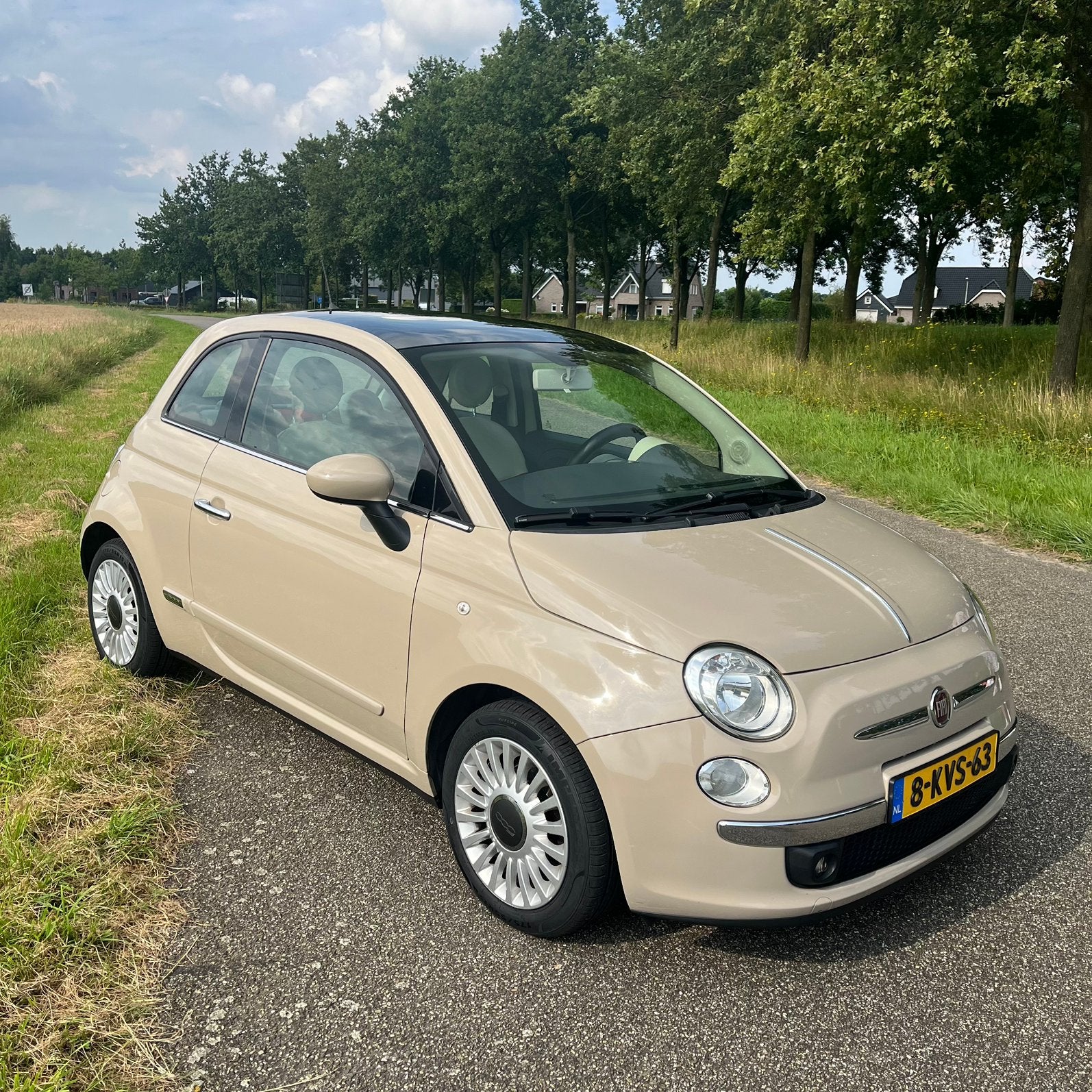 Fiat 500 Twinair Turbo 2013 | Beige Cappuccino (Moccalatte), Auto's, Stof, 31 €/maand, Handgeschakeld, Particulier