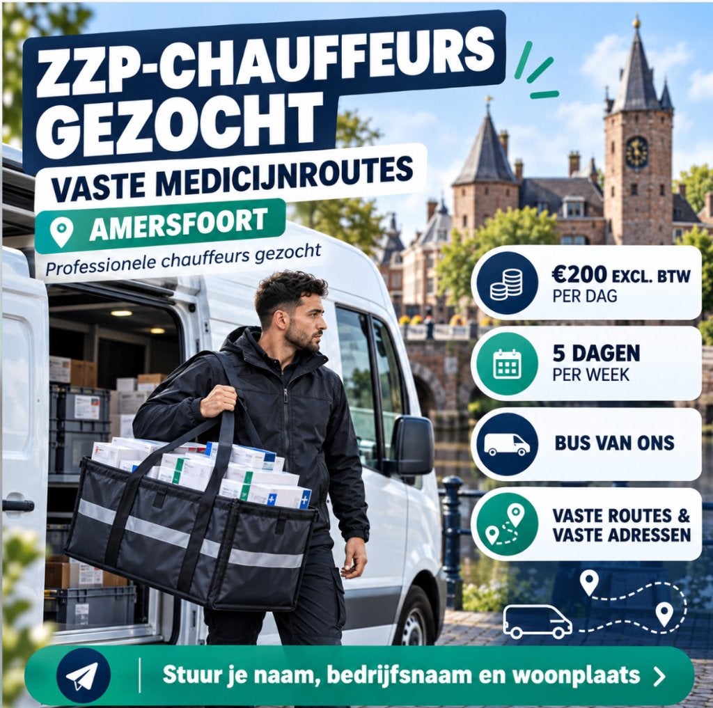 Vaste Medicijn route - ZZP'ers gezocht zonder eigen bus., Vacatures, 33 - 40 uur, Overige niveaus, Vanaf 1 jaar, Freelance of Uitzendbasis