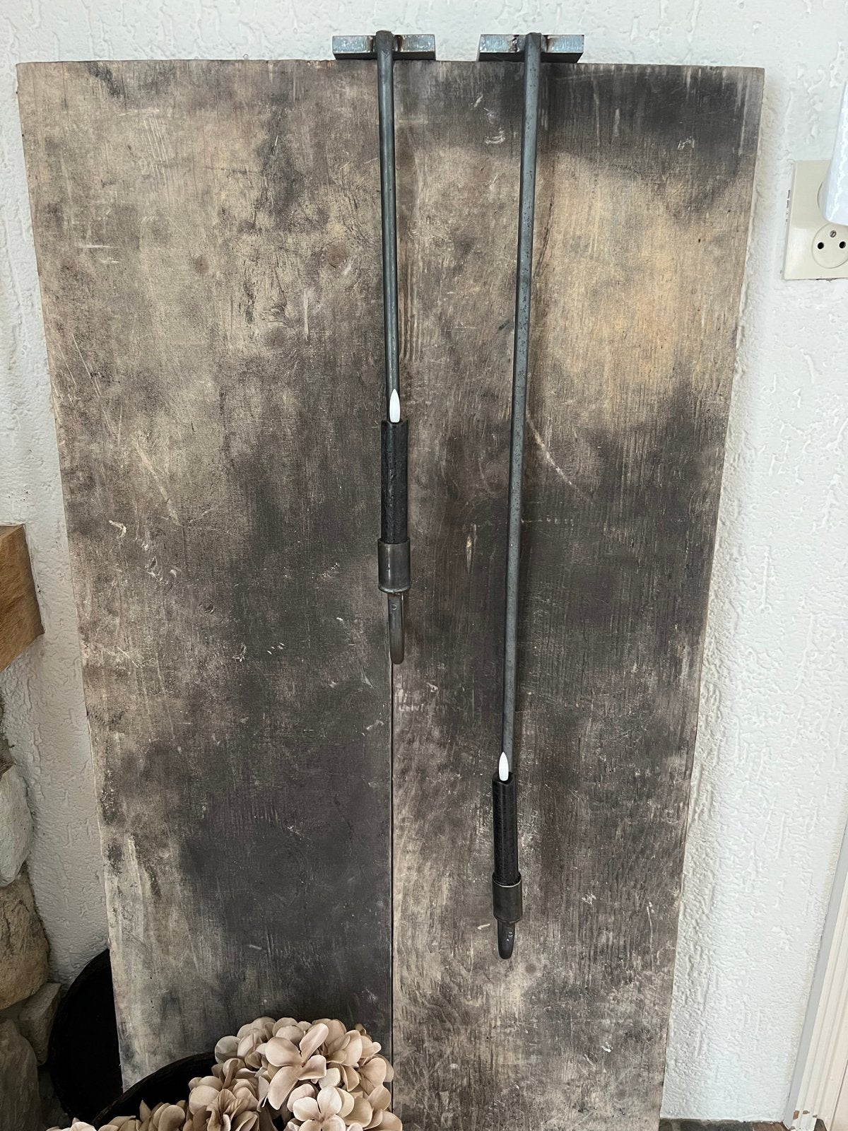 2 metalen hang/luikkandelaren Puur Wonen, Vintage, Ophalen of Verzenden, Metaal, Gebruikt