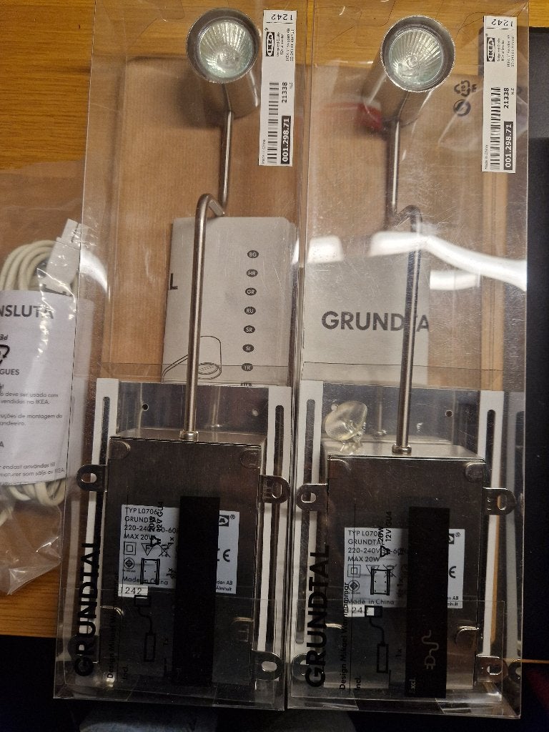 2 Grundtal  spotjes IKEA met verbindingssnoeren, Overige typen, Nieuw, Ophalen of Verzenden, Metaal