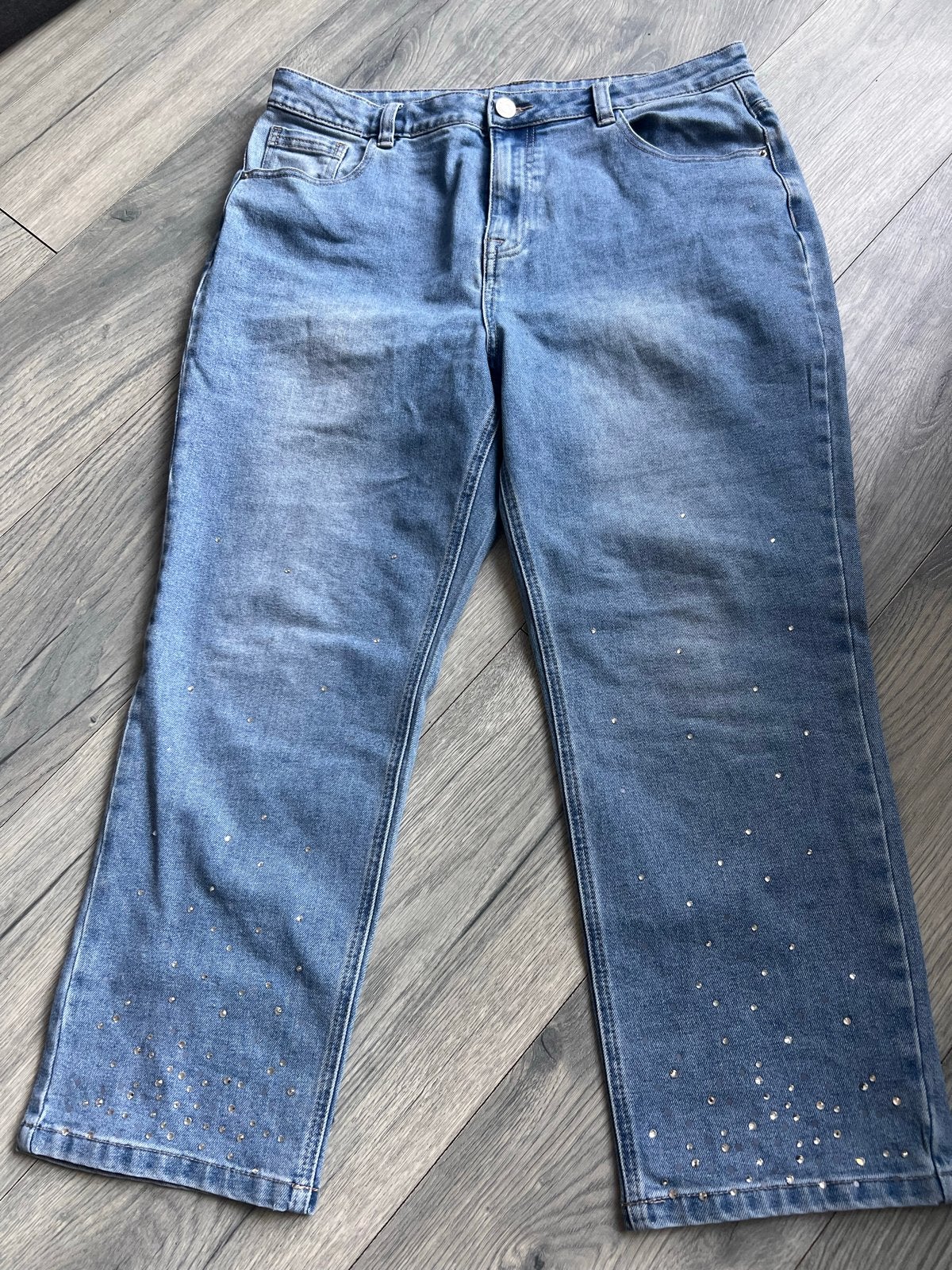 M&S Mode Straight Leg Jeans met Steentjes - Zo goed als nieu, Ophalen of Verzenden, Zo goed als nieuw, Blauw, W33 - W36 (confectie 42/44)