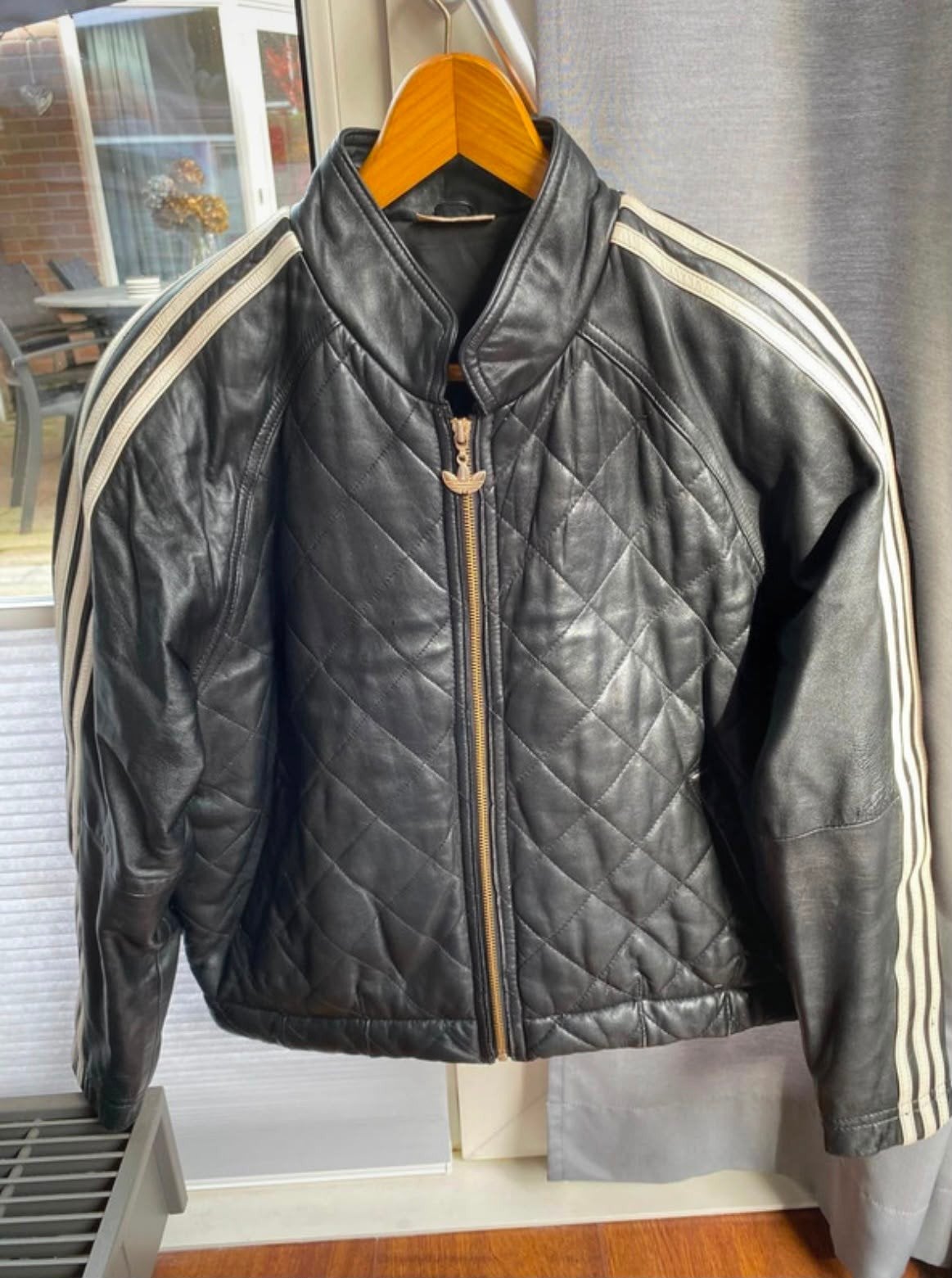 Vintage Adidas Leren Jas - Old School Stijl, Adidas, Zwart, Maat 42/44 (L), Ophalen of Verzenden