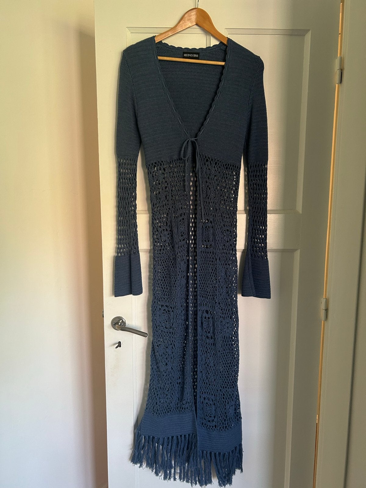 Reinders gehaakte maxi jurk met franjes - Maat S, Ophalen of Verzenden, Zo goed als nieuw, Maat 36 (S), Blauw