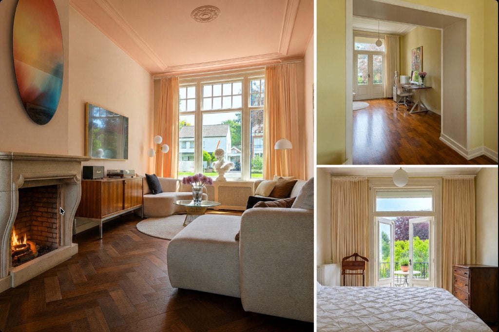 Complete set luxe gordijnen op maat|beige/creme&donkerbruin, Huis en Inrichting, Ophalen, Gebruikt, 300 cm, Gordijn