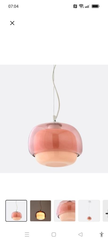 Moderne hanglamp roze glas, Huis en Inrichting, Lampen | Hanglampen, 50 tot 75 cm, Ophalen of Verzenden, Modern, Glas