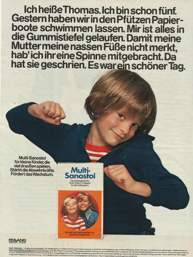 Retro reclame 1978 Sanostol jongetje Thomas & zus, Verzamelen, Retro, Verzenden, Overige typen