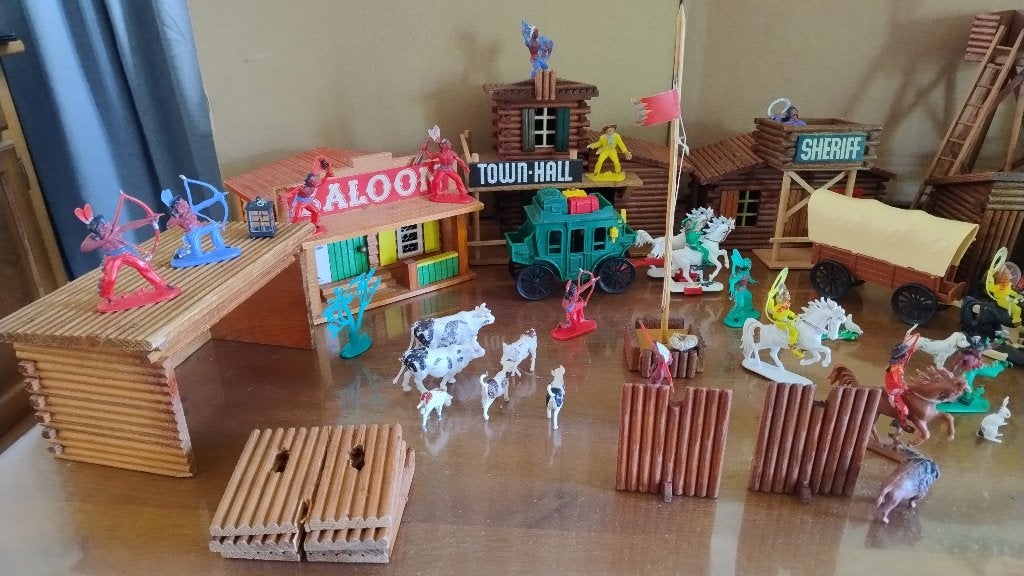 Grote houten Western cowboy stad Oehme & Söhne - jaren '60, Antiek en Kunst, Antiek | Speelgoed, Ophalen