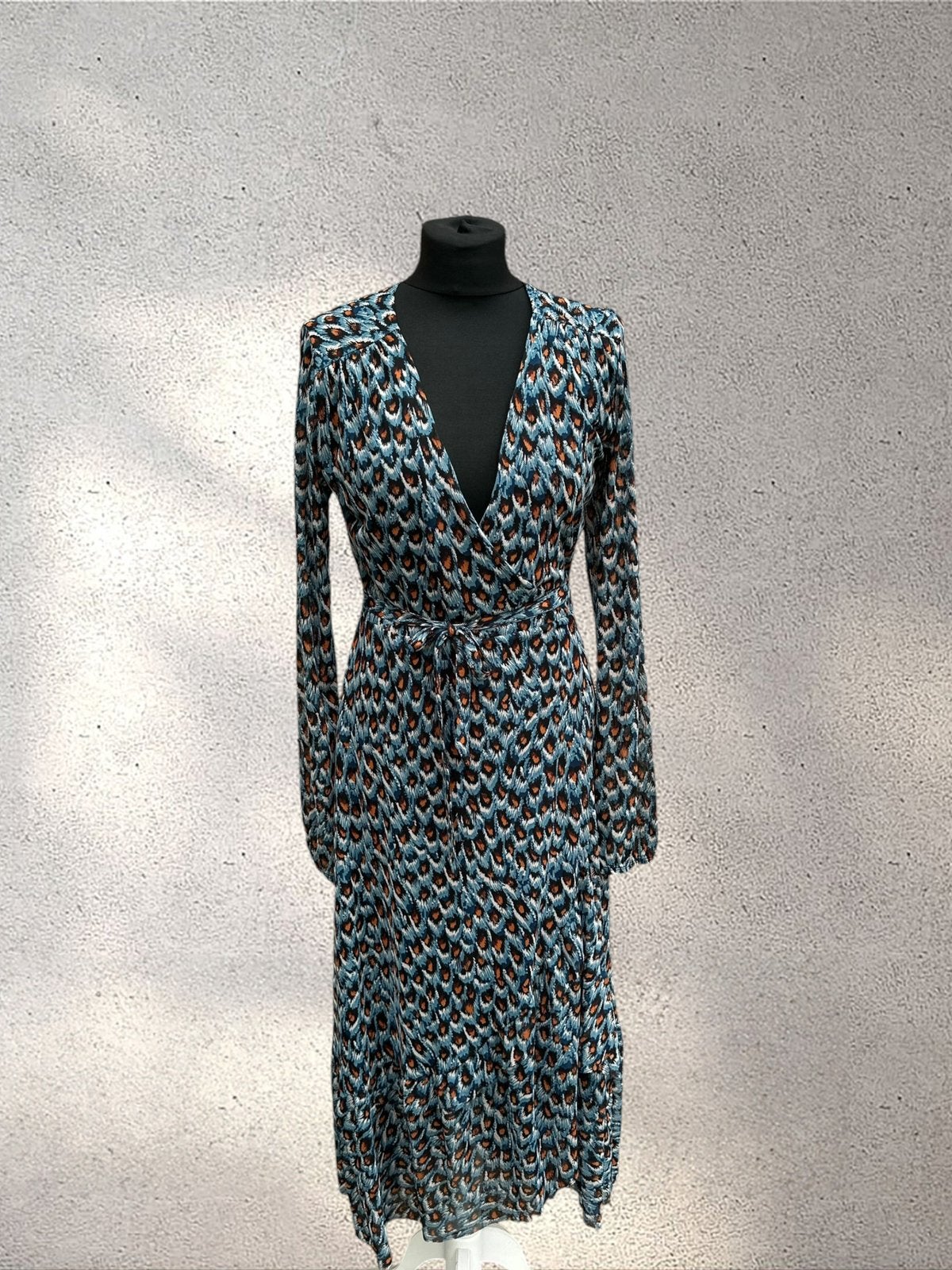 Fabienne Chapot Blue Leopard Wrap Midi Dress Size M, Ophalen of Verzenden, Zo goed als nieuw, Onder de knie