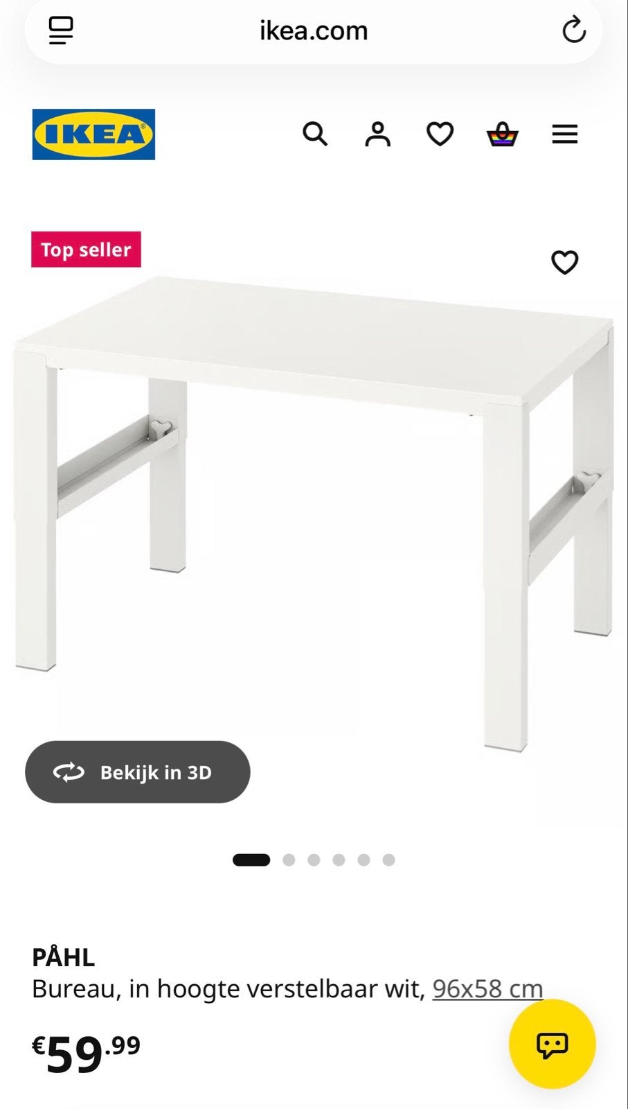 IKEA Pahl kinderBureau - Wit blad, blauwe poten, verstelbaar, Ophalen, Gebruikt, In hoogte verstelbaar, IKEA
