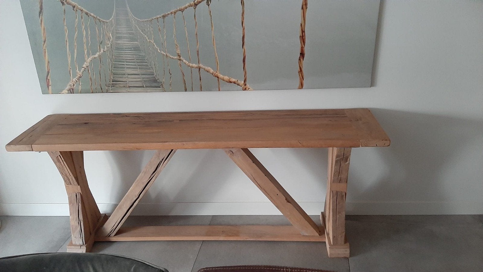 Robuuste houten sidetable/console tafel, Huis en Inrichting, Ophalen, Gebruikt, Landelijke, robuuste stijl, Tot twee personen