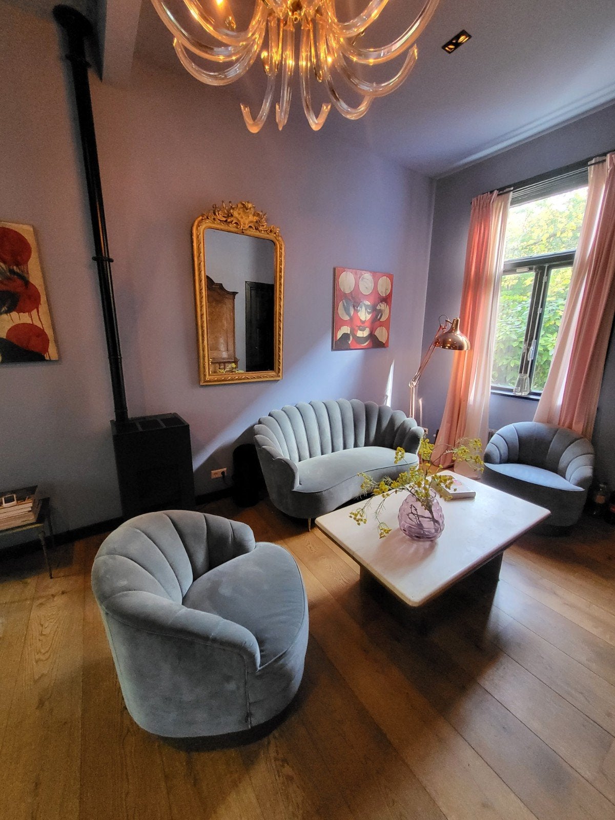 Eichholtz Luxe fluwelen bank en fauteuils, Tweepersoons, 75 tot 100 cm, Ophalen of Verzenden, Zo goed als nieuw