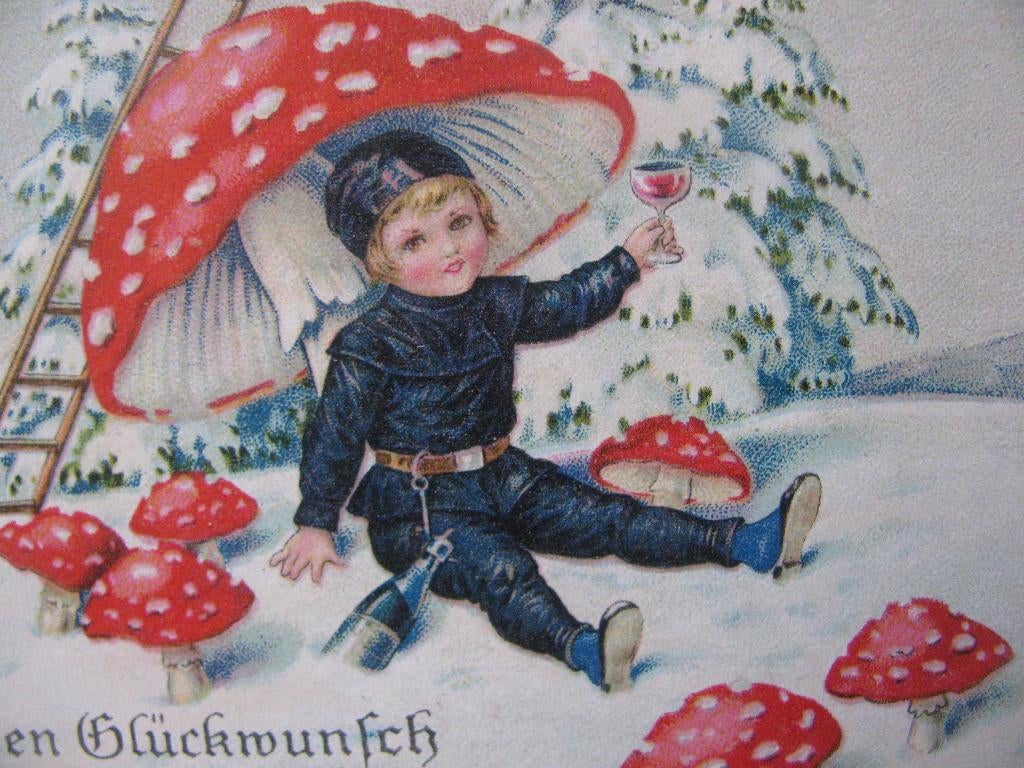Oude Kaart - Schoorsteenveger Onder Paddenstoel / Champagne, Verzamelen, Verzenden, 1920 tot 1940, Gelopen, Feest(dag)